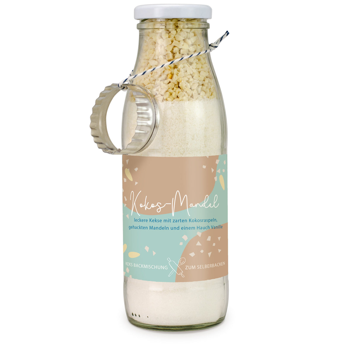 Kokos Mandel Backmischung in der Flasche 317 g mit Logo – Beispielmotiv