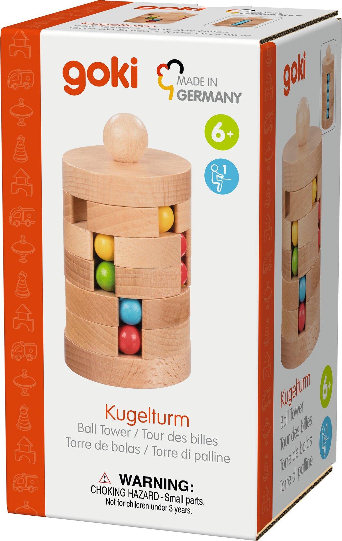 Kugelturm Holzpuzzle mit bunten Kugeln – Dritte Ansicht