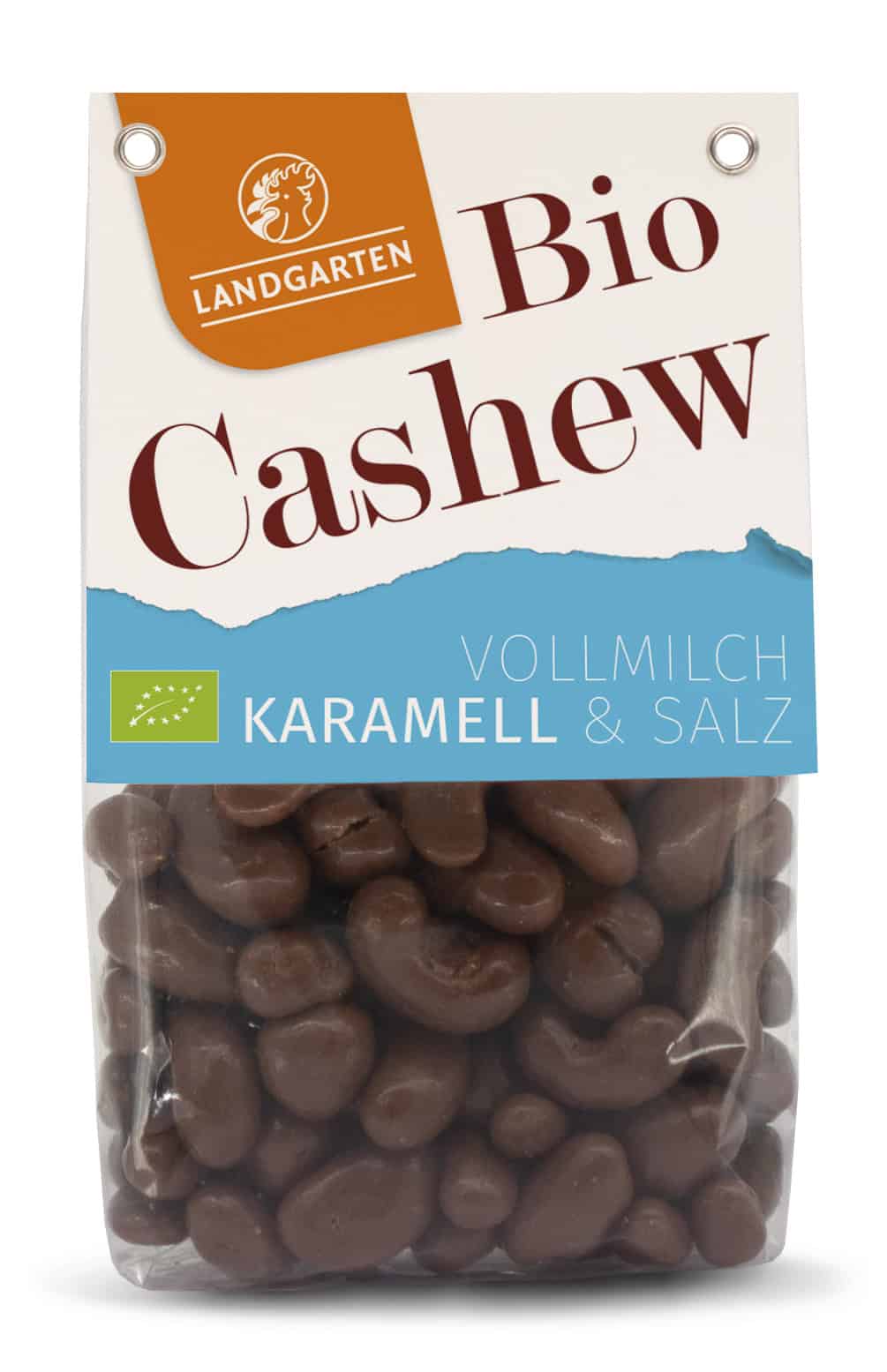 LANDGARTEN Bio Cashews in Vollmilch Karamell 170 g mit Logo