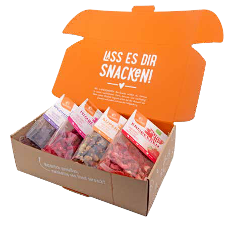 LANDGARTEN Bio Geschenkbox Schoko Fruchtgenuss mit Logo Button