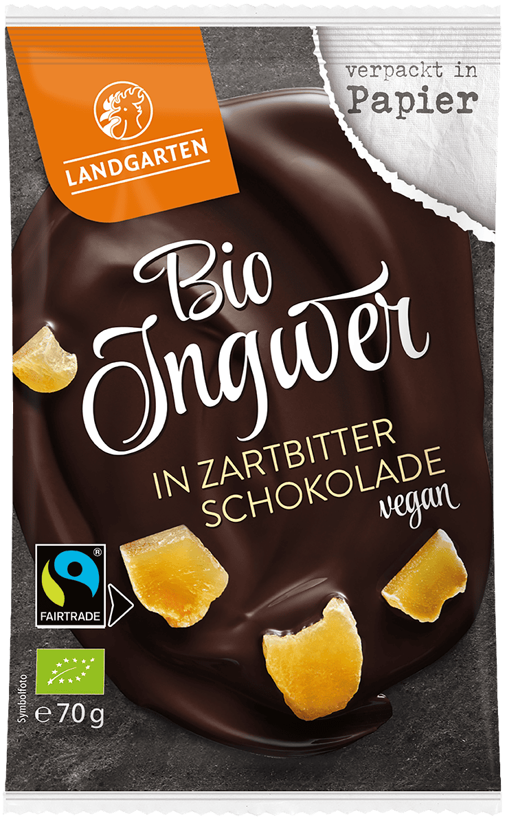 LANDGARTEN Bio Ingwer in Zartbitter Schokolade 70 g mit Logo