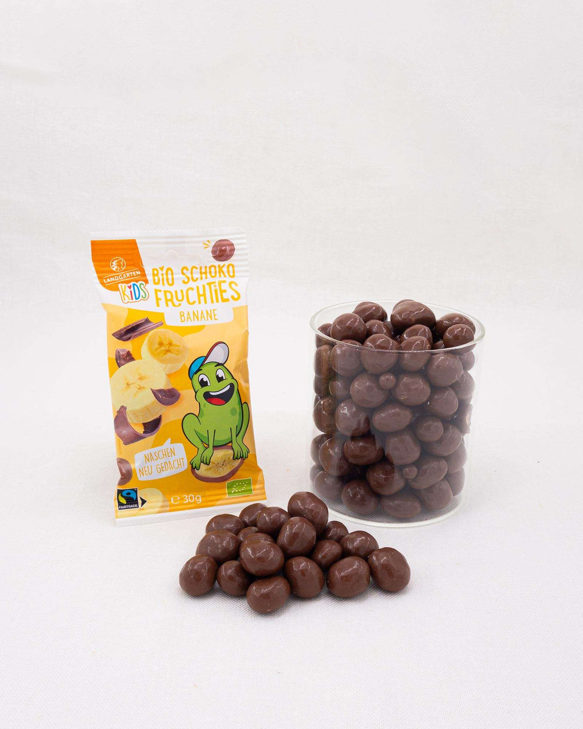 LANDGARTEN Bio KIDS Schoko Fruchties Banane 30 g mit Logo