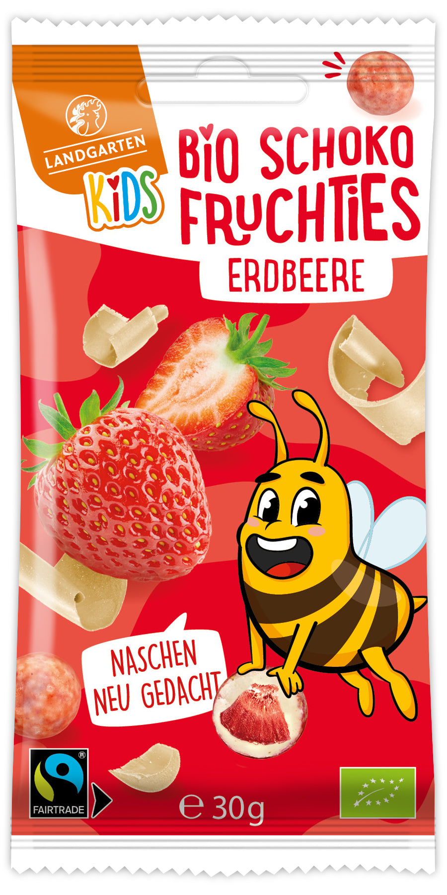 LANDGARTEN Bio KIDS Schoko Fruchties Erdbeere 30 g mit Logo