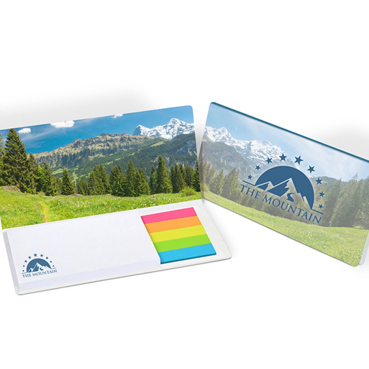 Langes Haftset 156 x 75 mm mit großer Haftnotiz und Logo – Papiermarker neutral
