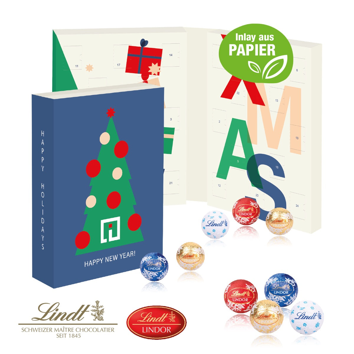Adventskalender zum Aufklappen mit bedruckten Außen und Innenseiten