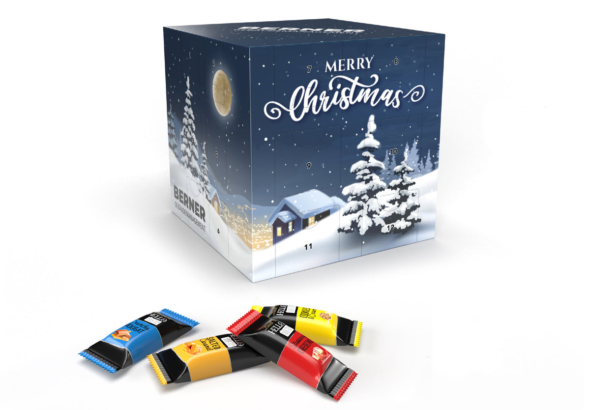 Lindt HELLO Mini Adventskalender in Würfelform, bedruckt