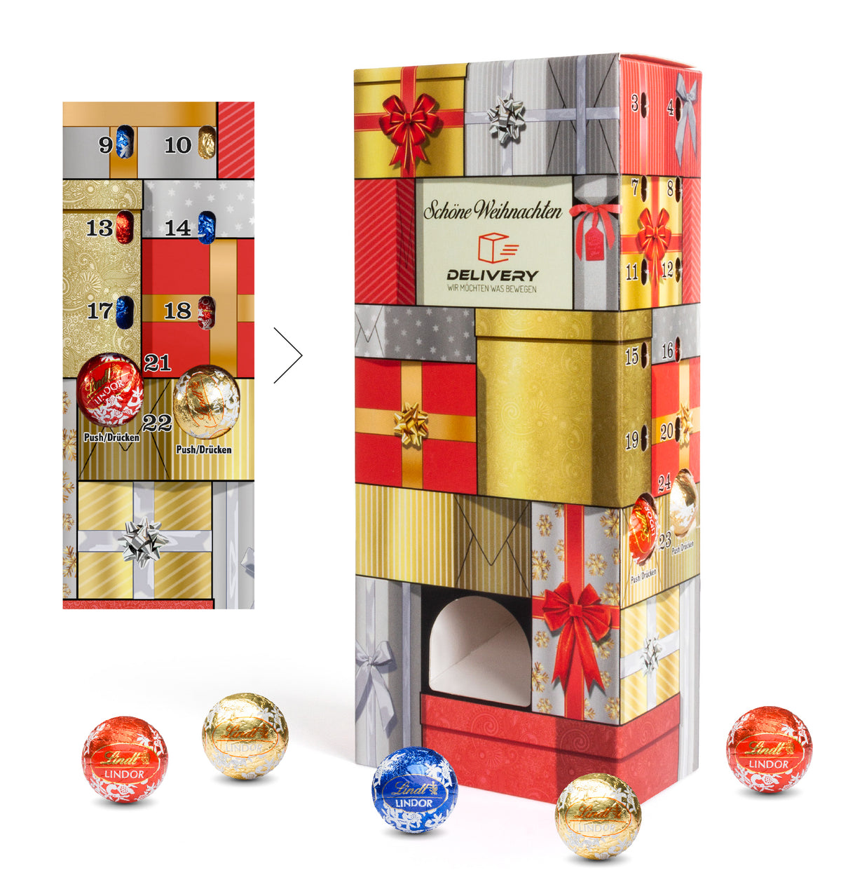 Lindt Lindor Adventsspender in Form Turm mit Druckfläche