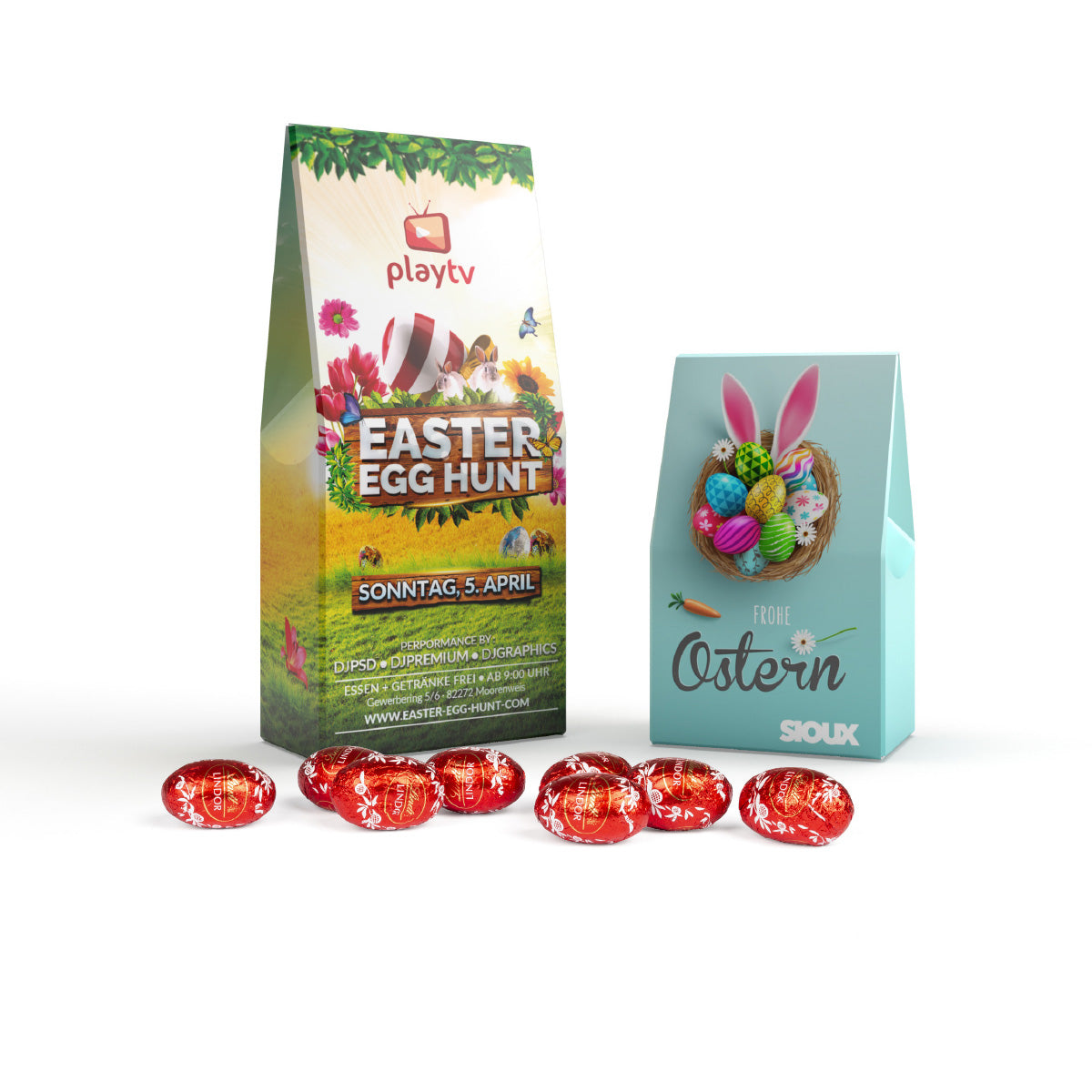 Lindt Lindor Ostereier in kleiner bedruckter Standbodenkartonage