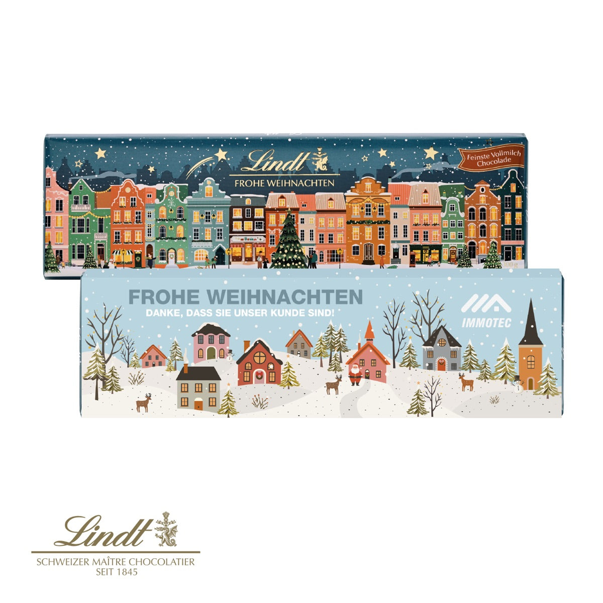 Langer Werbeschuber mit Weihnachtsmotiv für eine Lindt Schokoladentafel