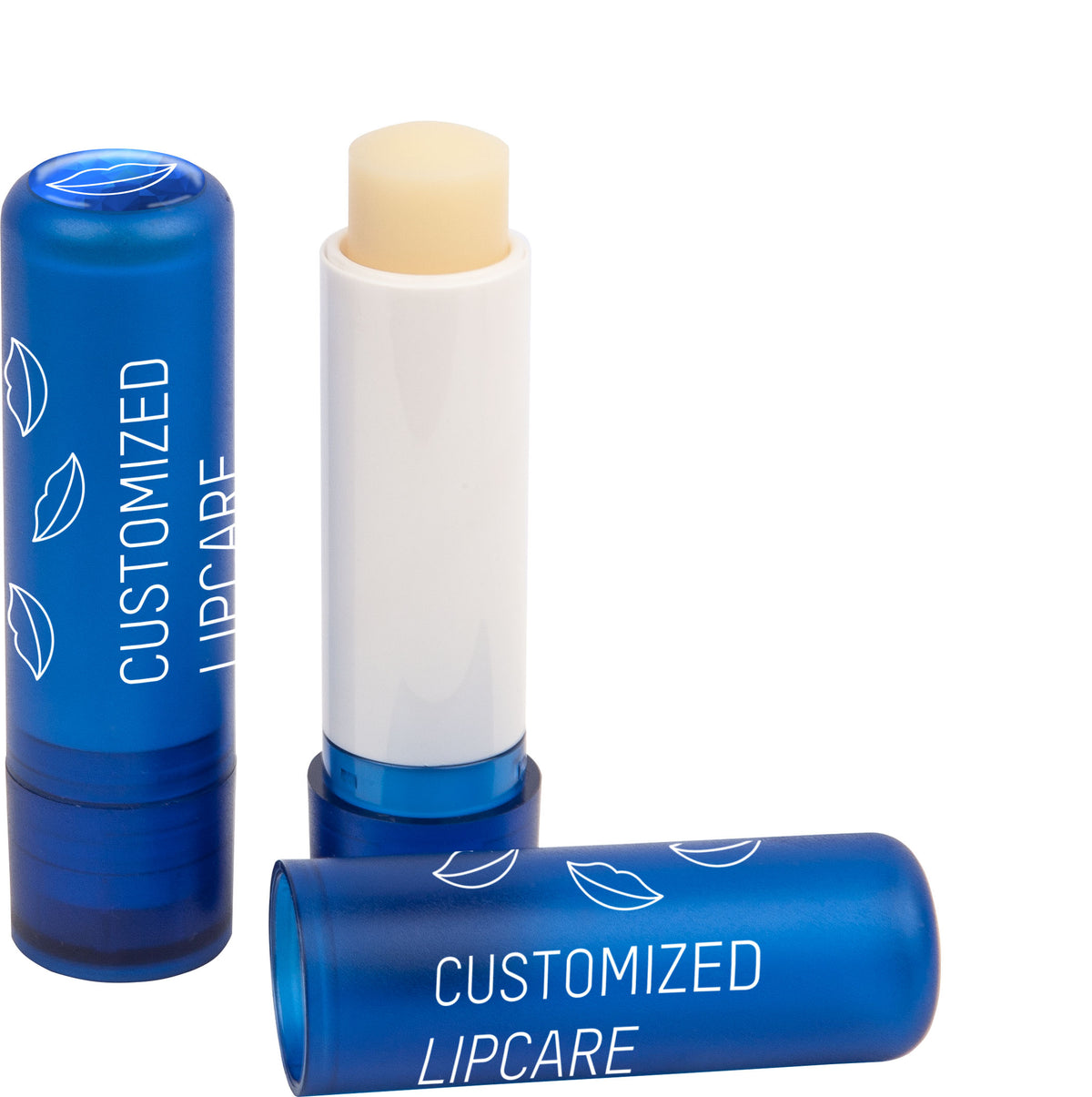 Lippenpflegestift mit 4c Doming Logo auf der Kappe – Blau