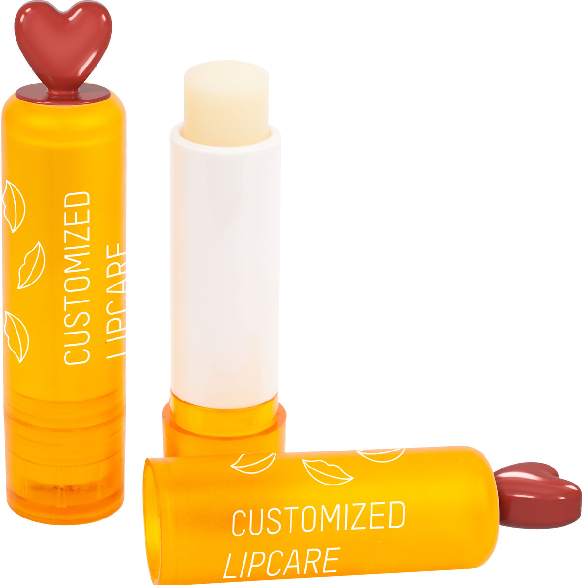 Lippenpflegestift mit Herz Aufsatz und Logo – Gelb Orange
