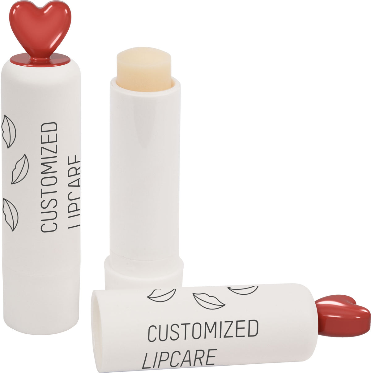 Lippenpflegestift mit Herz Aufsatz und Logo – Weiß