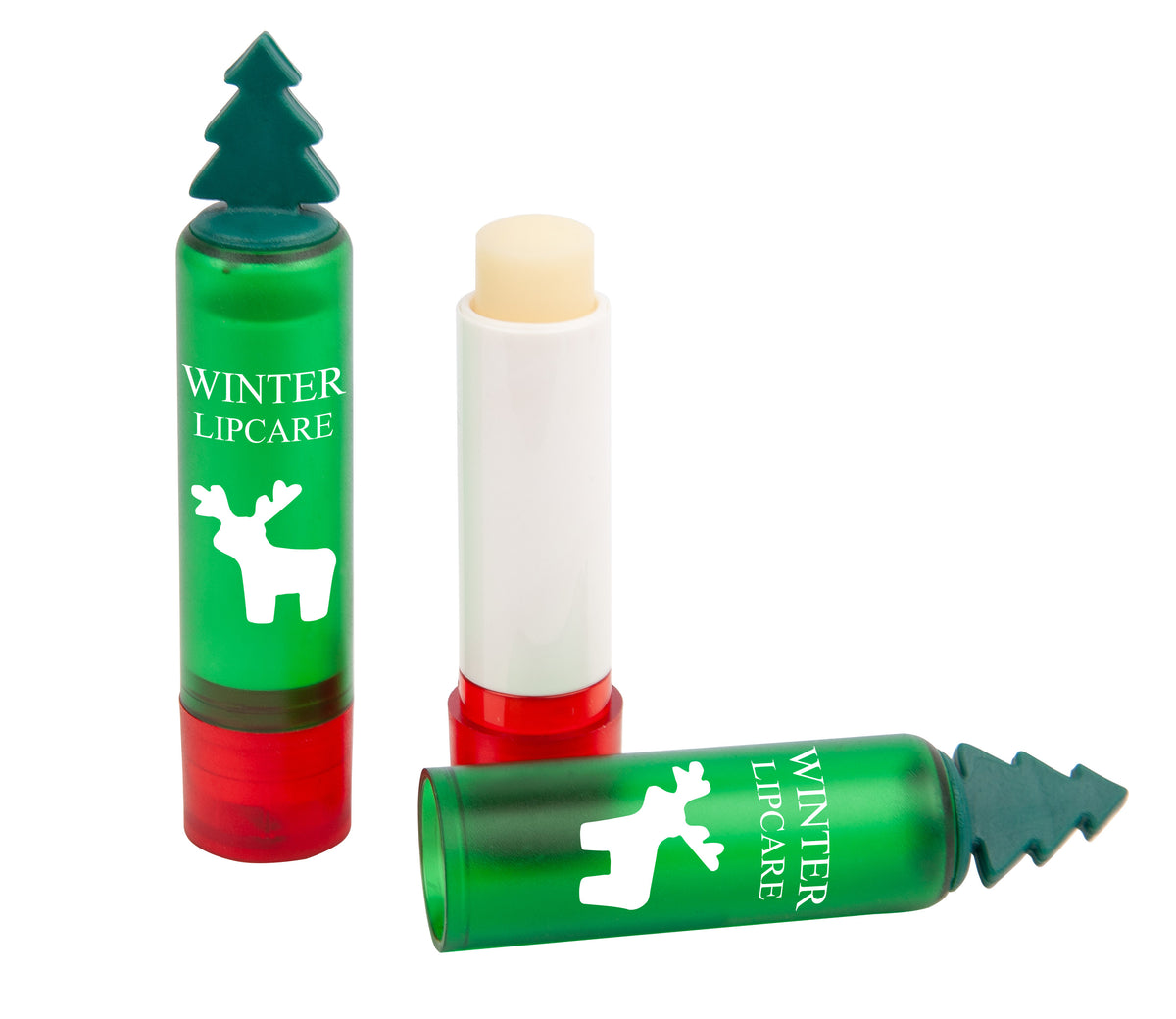 Lippenpflegestift mit Tannenbaum Aufsatz und Logo – Grün