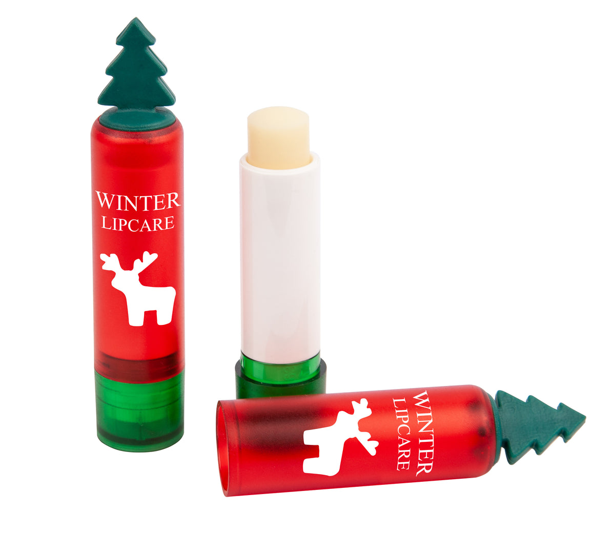 Lippenpflegestift mit Tannenbaum Aufsatz und Logo – Rot