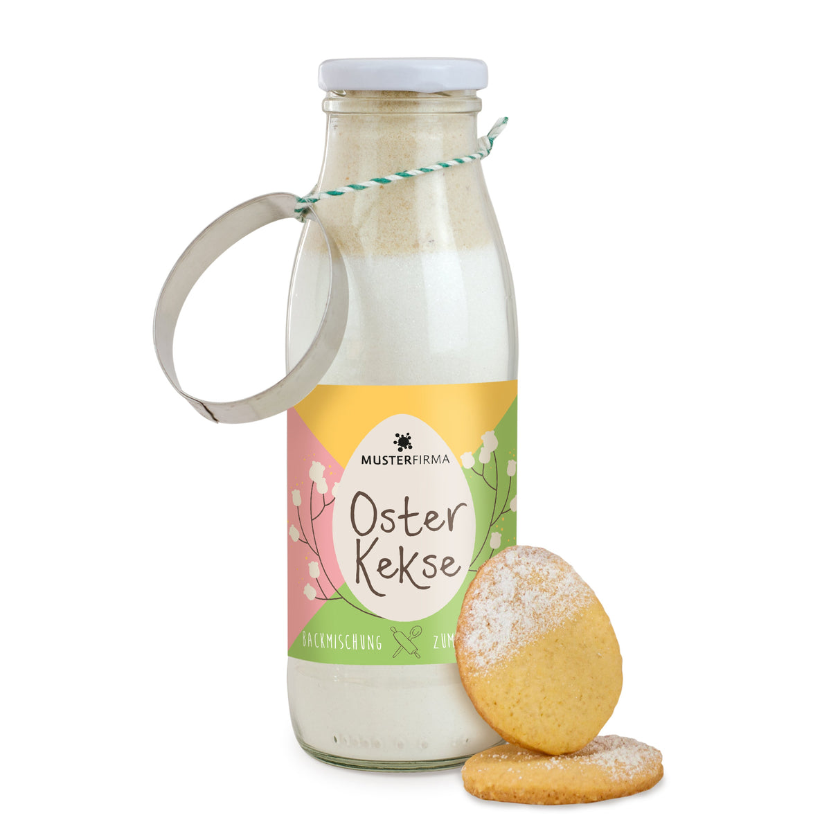 Mandel Mürbe Backmischung zu Ostern in der Flasche 410 g mit Logo – Beispielmotiv