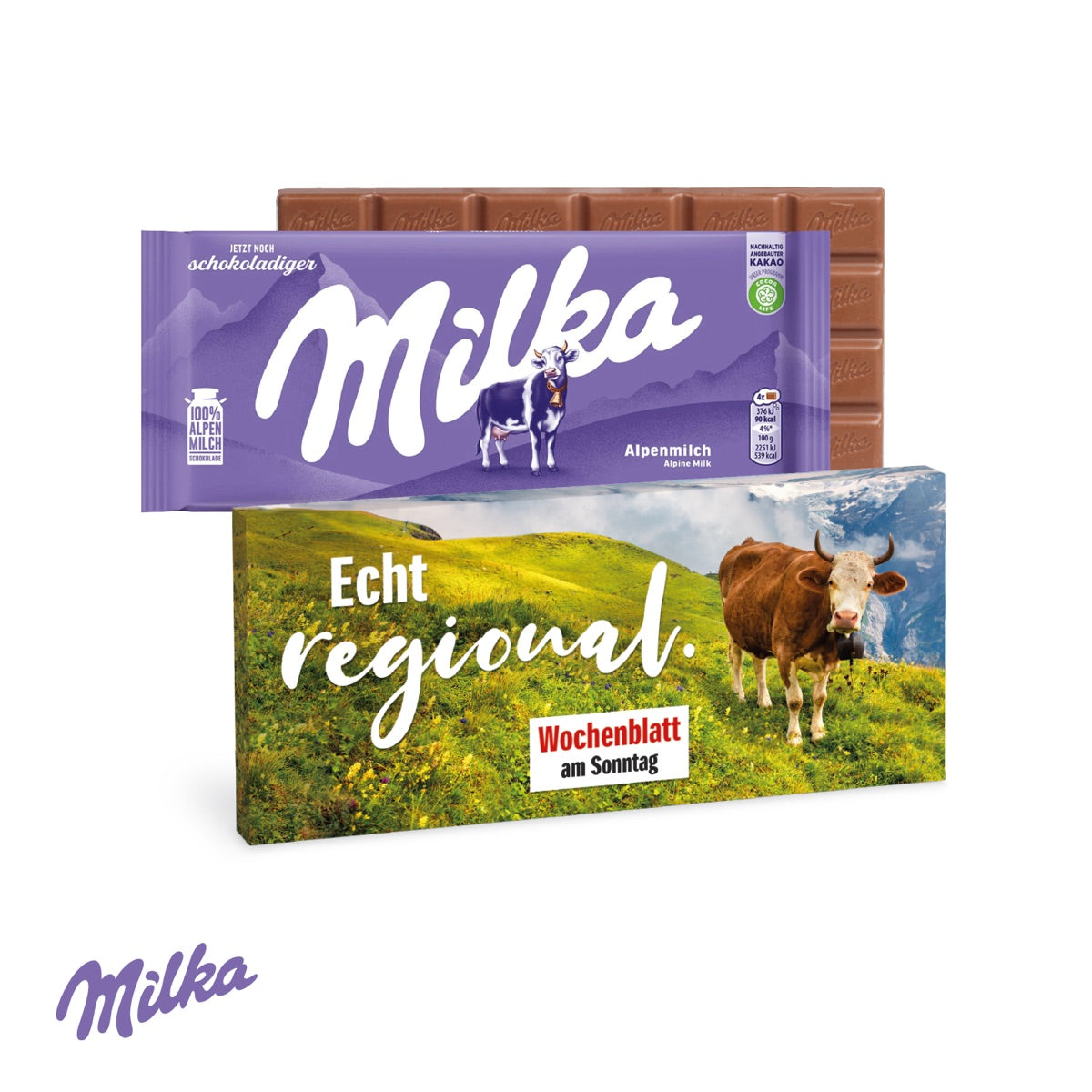 Werbeverpackung für eine Schokoladentafel, vollflächig vierfarbig bedruckt