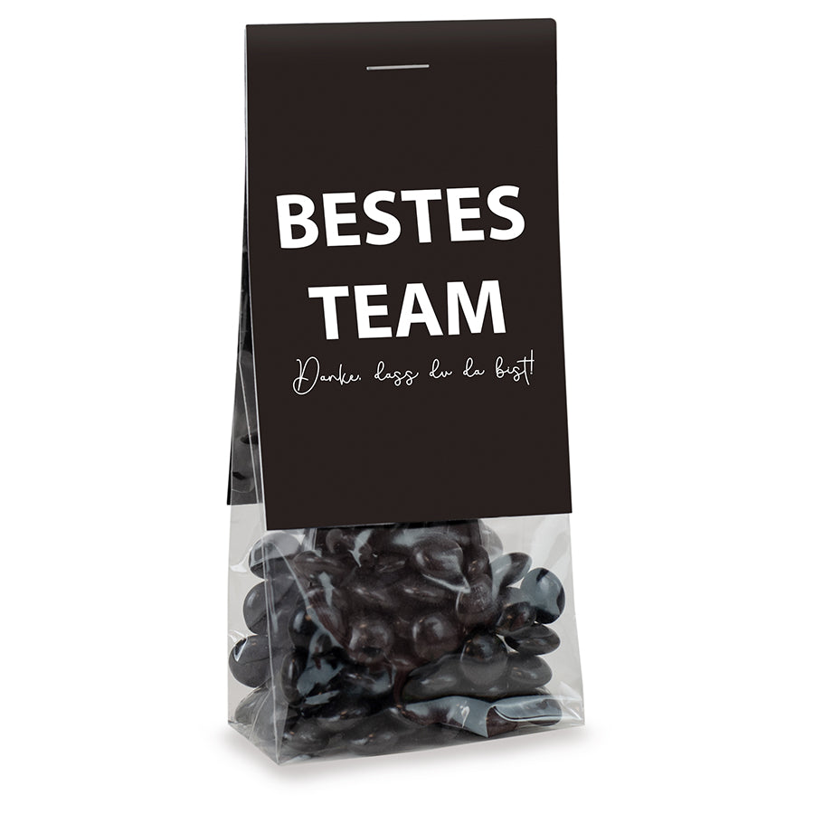 Mini Schokolinsen im Tütchen 40 g mit Logo – Beispielmotiv