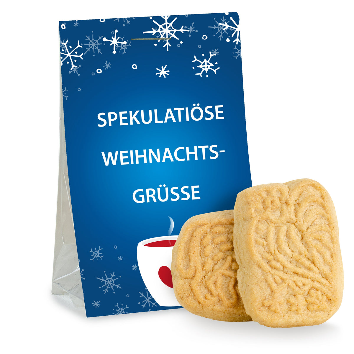 Mini Spekulatius Kekse im Tütchen 9 g zu Weihnachten mit Logo – Beispielmotiv