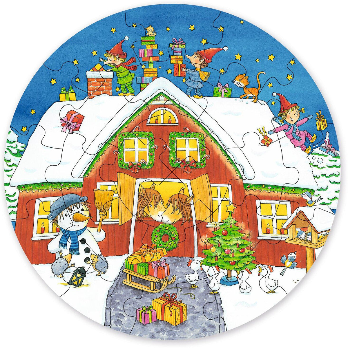 Minipuzzle Santa Claus mit Kindern aus Holz von goki – Nahaufnahme