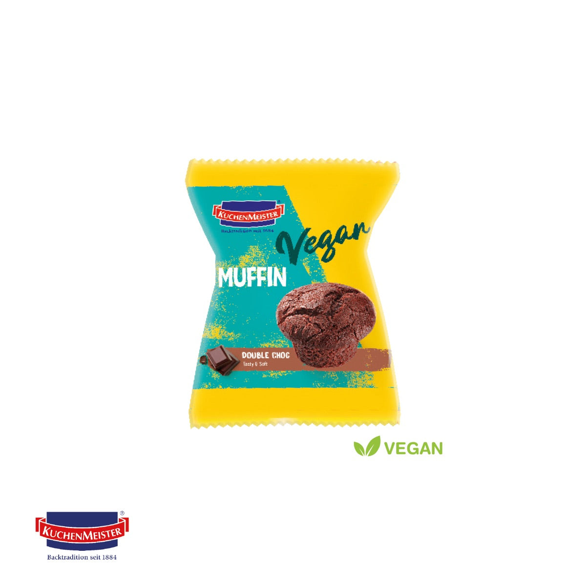 Geöffnete Würfelbox mit Muffin Double Choc als Füllung