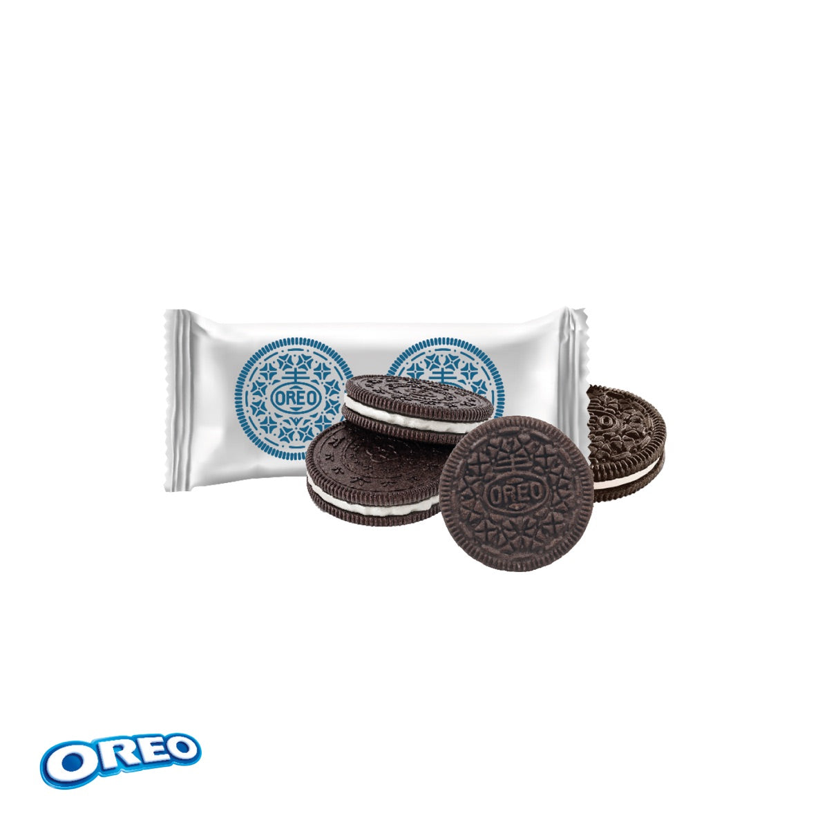 Geöffnete Werbebox mit vier OREO Keksen als Füllung