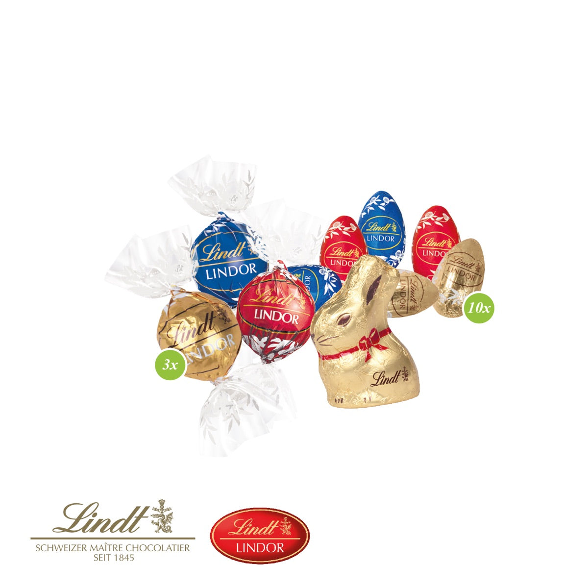 Lindor Pralinés, Ostereier und Goldhase von Lindt in der Schachtel