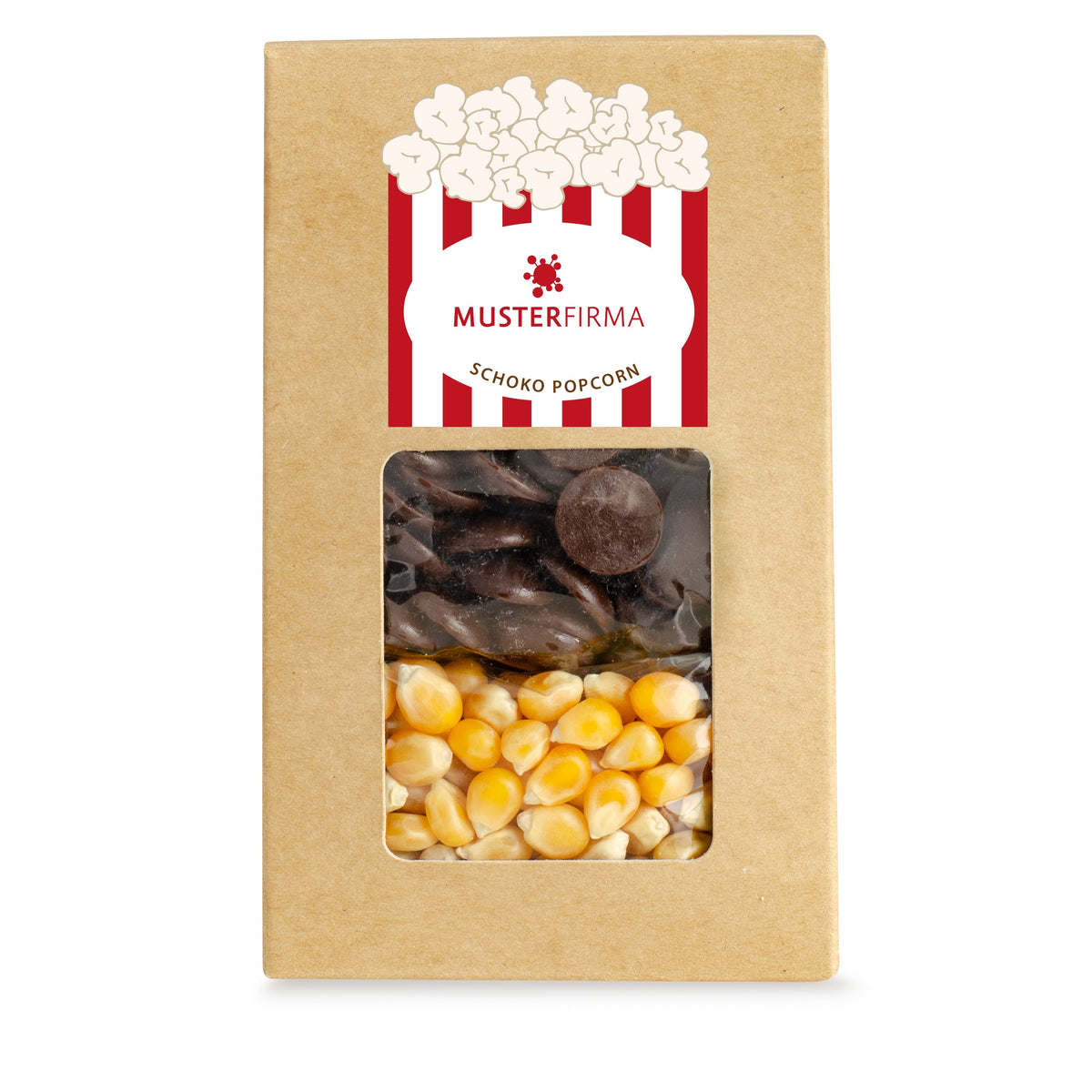 Popcorn Set mit Schokodrops zum Selbermachen 90 g mit Logo – Beispielmotiv