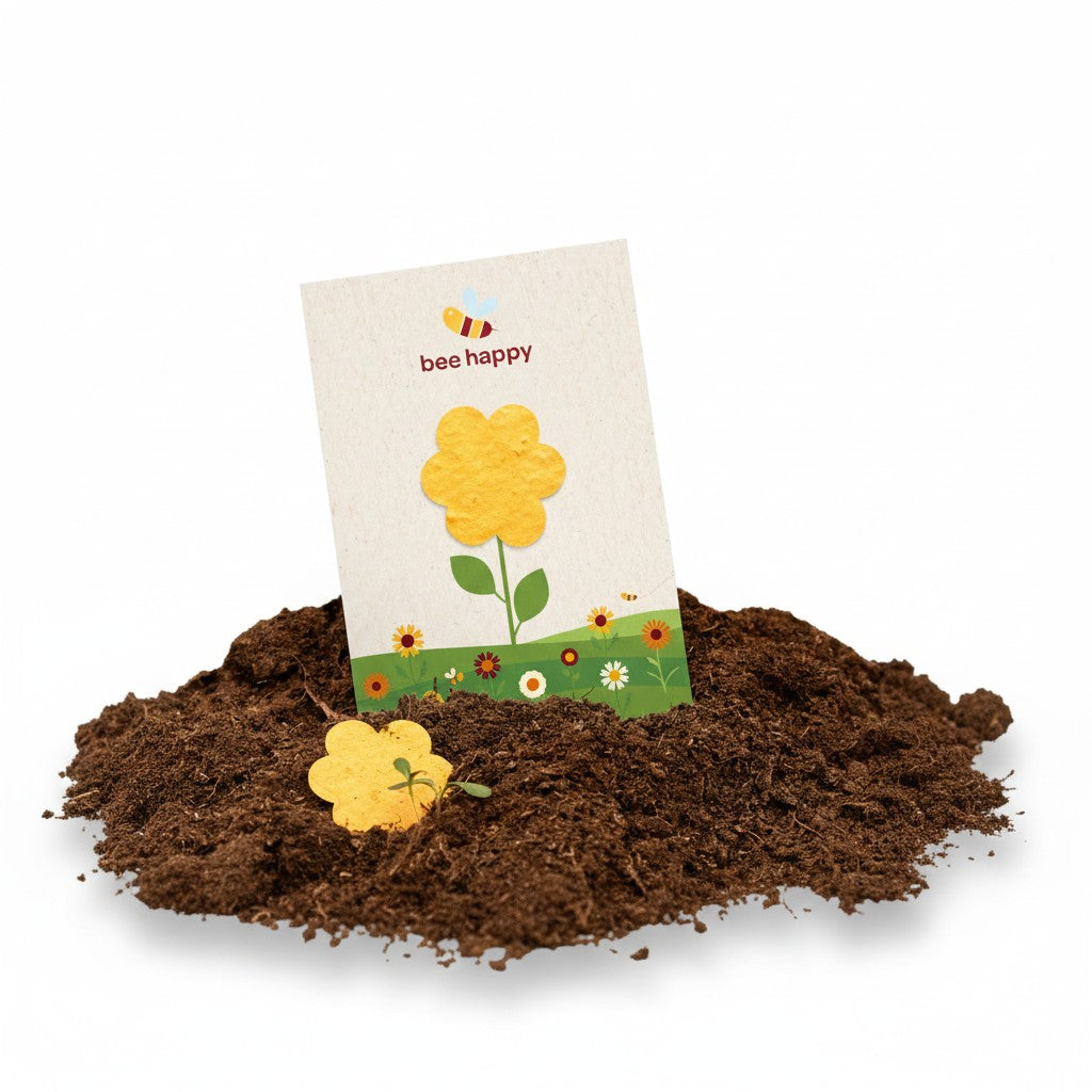 Postkarte mit Saatpapiermotiv beidseitig mit Logo bedruckt – Ansicht