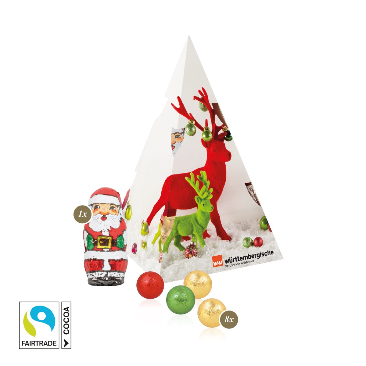 Stehender Weihnachtsbaum aus Karton mit individuellem Werbedruck