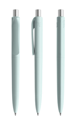 prodir DS8 True Biotic Kugelschreiber in weiß-blau mit silber satiniertem Druckknopf