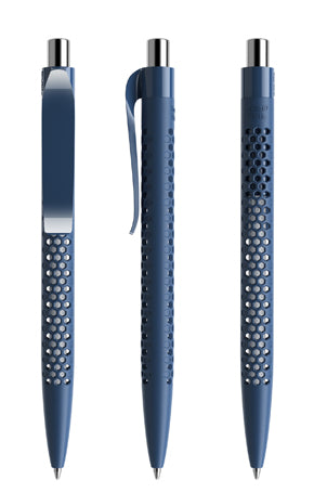 prodir QS40 True Biotic Kugelschreiber in blau mit silber poliertem Druckknopf