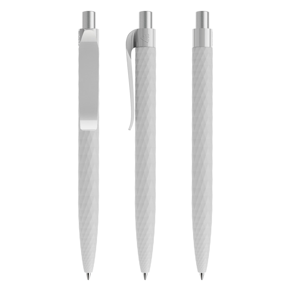 prodir QS01 Druckkugelschreiber Soft Touch mit Kunststoffclip – Betongrau / Silber satiniert R77 S