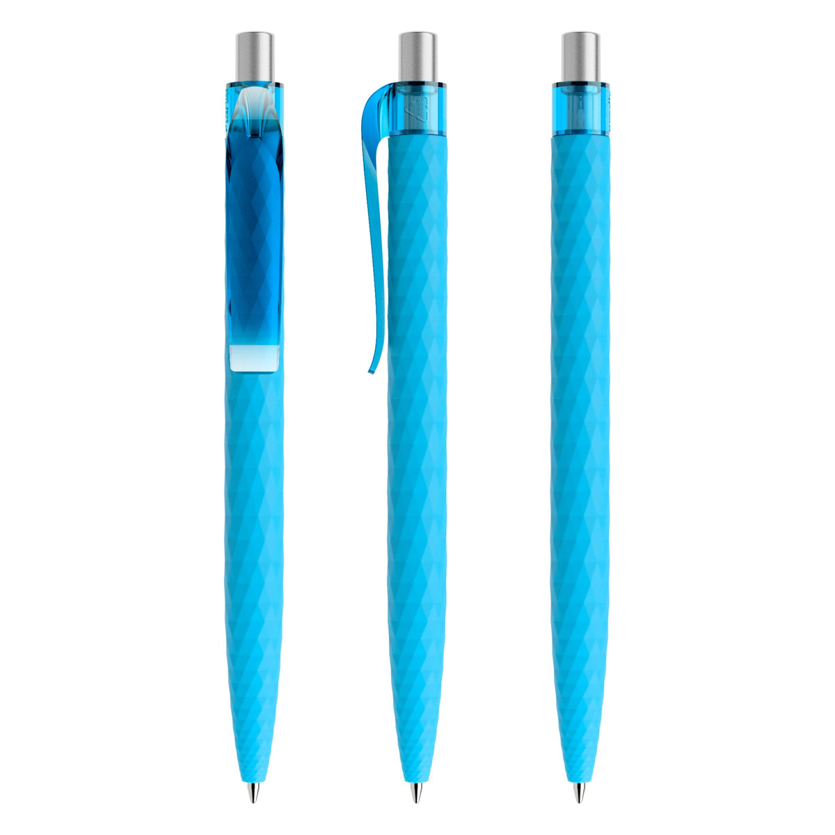 prodir QS01 Druckkugelschreiber Soft Touch mit Kunststoffclip – Cyanblau / Silber satiniert R58 S