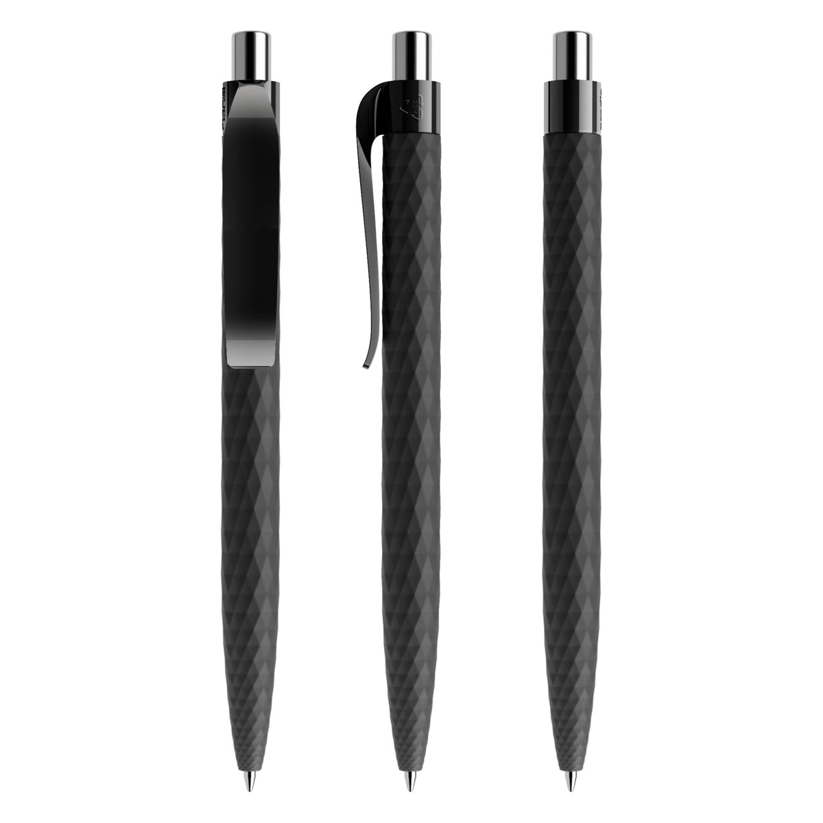 prodir QS01 Druckkugelschreiber Soft Touch mit Kunststoffclip – Schwarz / Silber verchromt R75 C