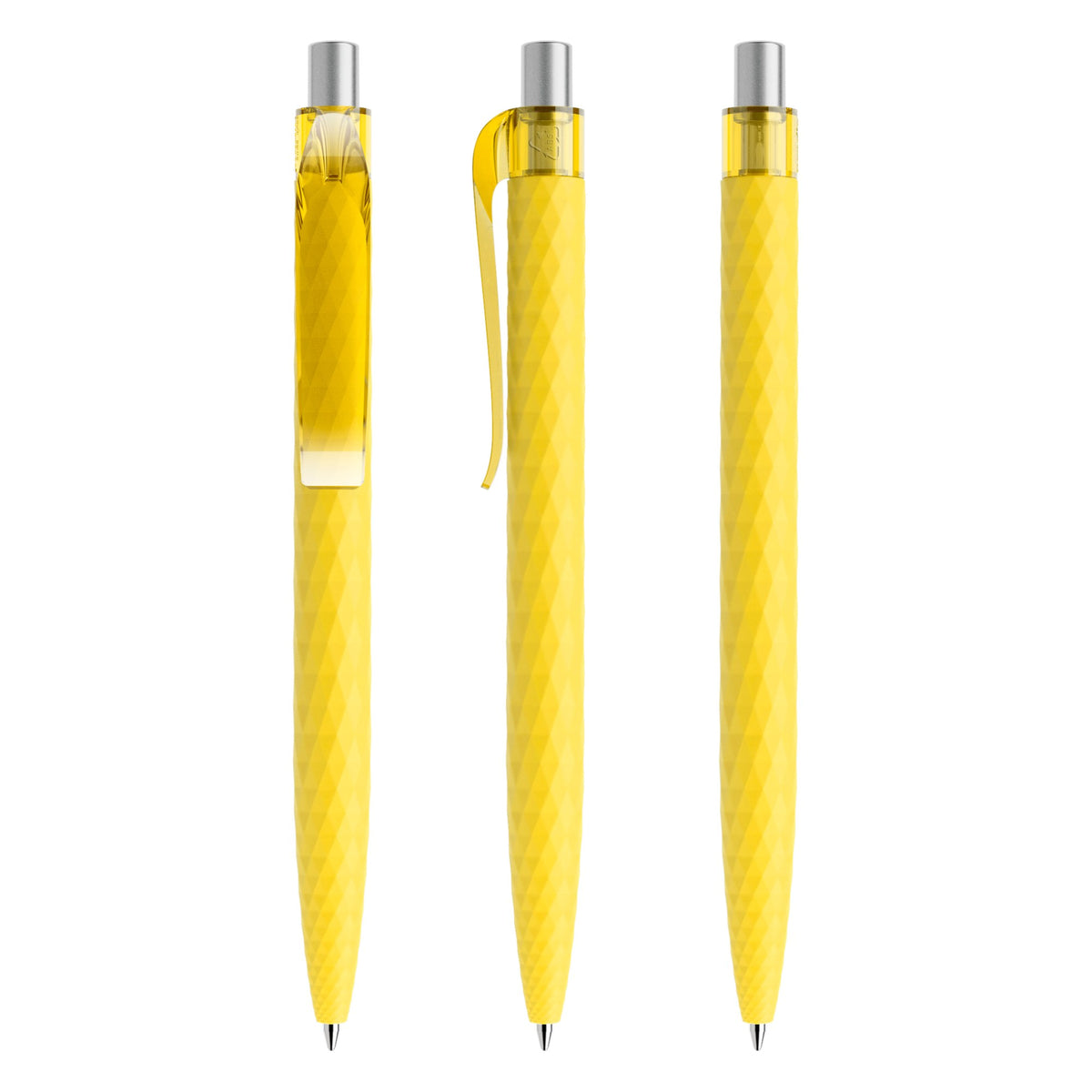 prodir QS01 Druckkugelschreiber Soft Touch mit Kunststoffclip – Zitronengelb / Silber satiniert R07 S