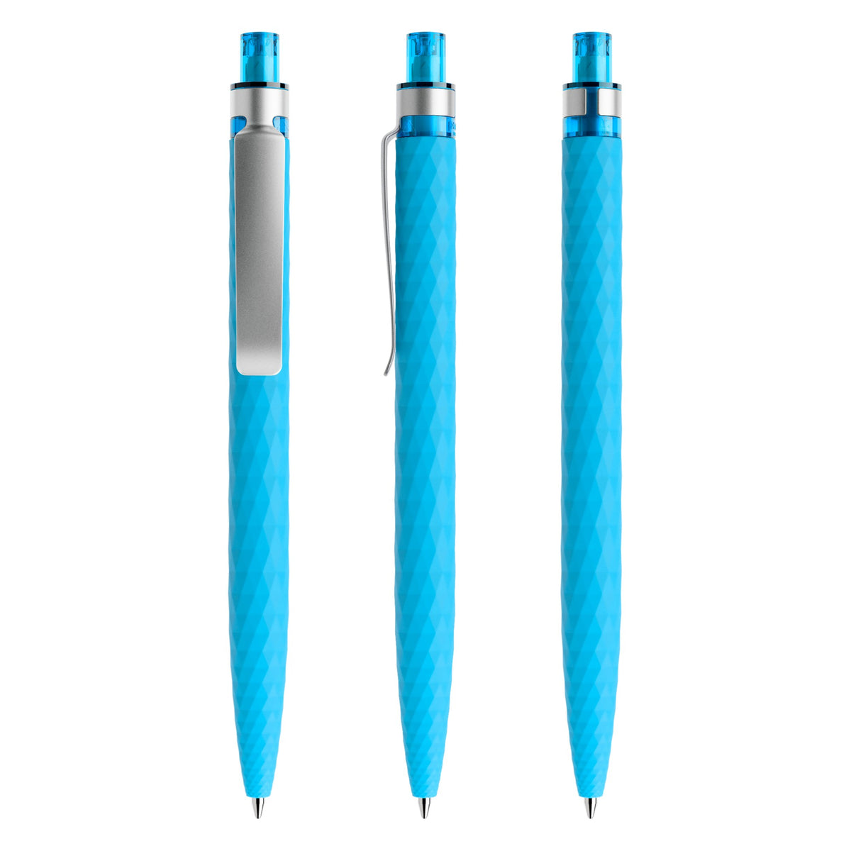 prodir QS01 Druckkugelschreiber Soft Touch mit Metallclip – Cyanblau / Silber R58-S70