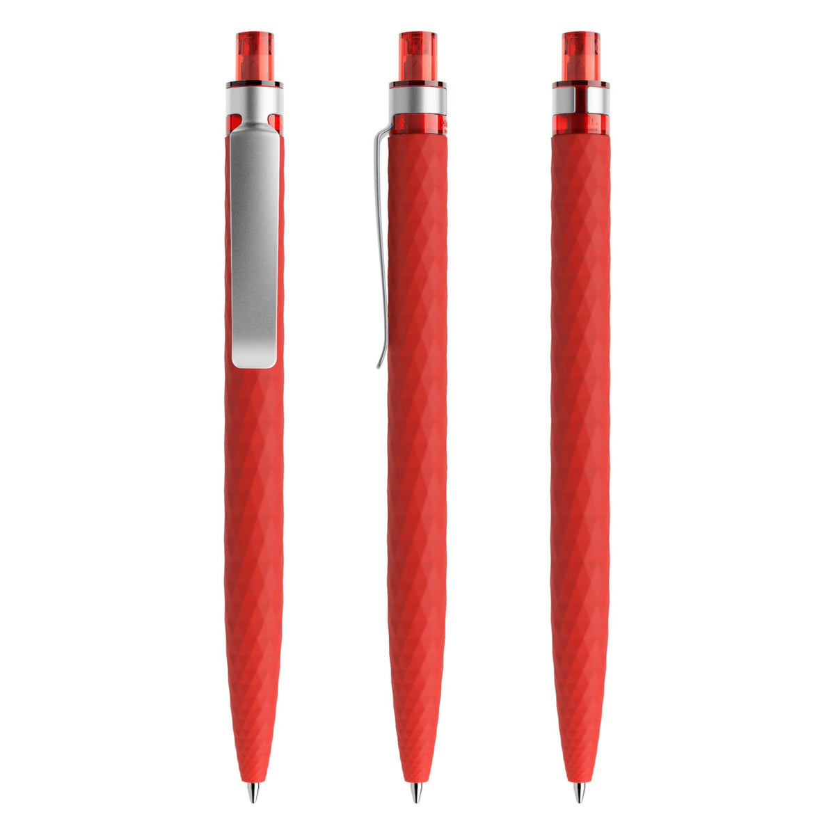 prodir QS01 Druckkugelschreiber Soft Touch mit Metallclip – Rot / Silber R20-S70