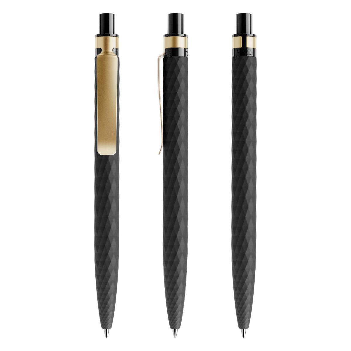 prodir QS01 Druckkugelschreiber Soft Touch mit Metallclip – Schwarz / Gold R75-S13