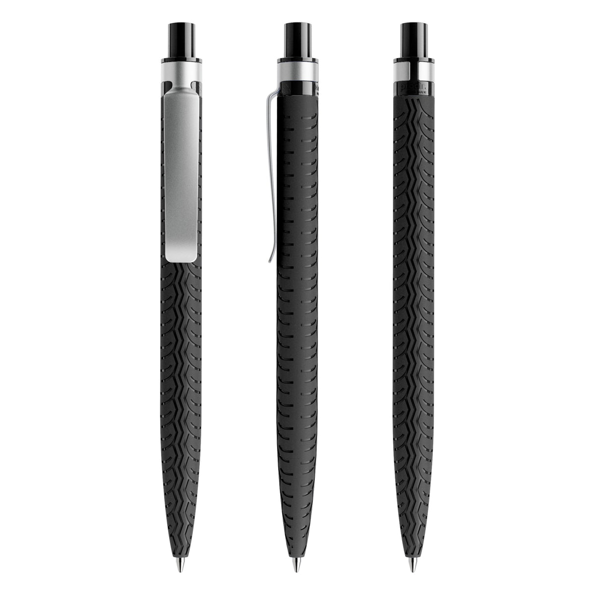 prodir QS03 Druckkugelschreiber Reifenprofil mit Metallclip – Schwarz / Silber M75-S70