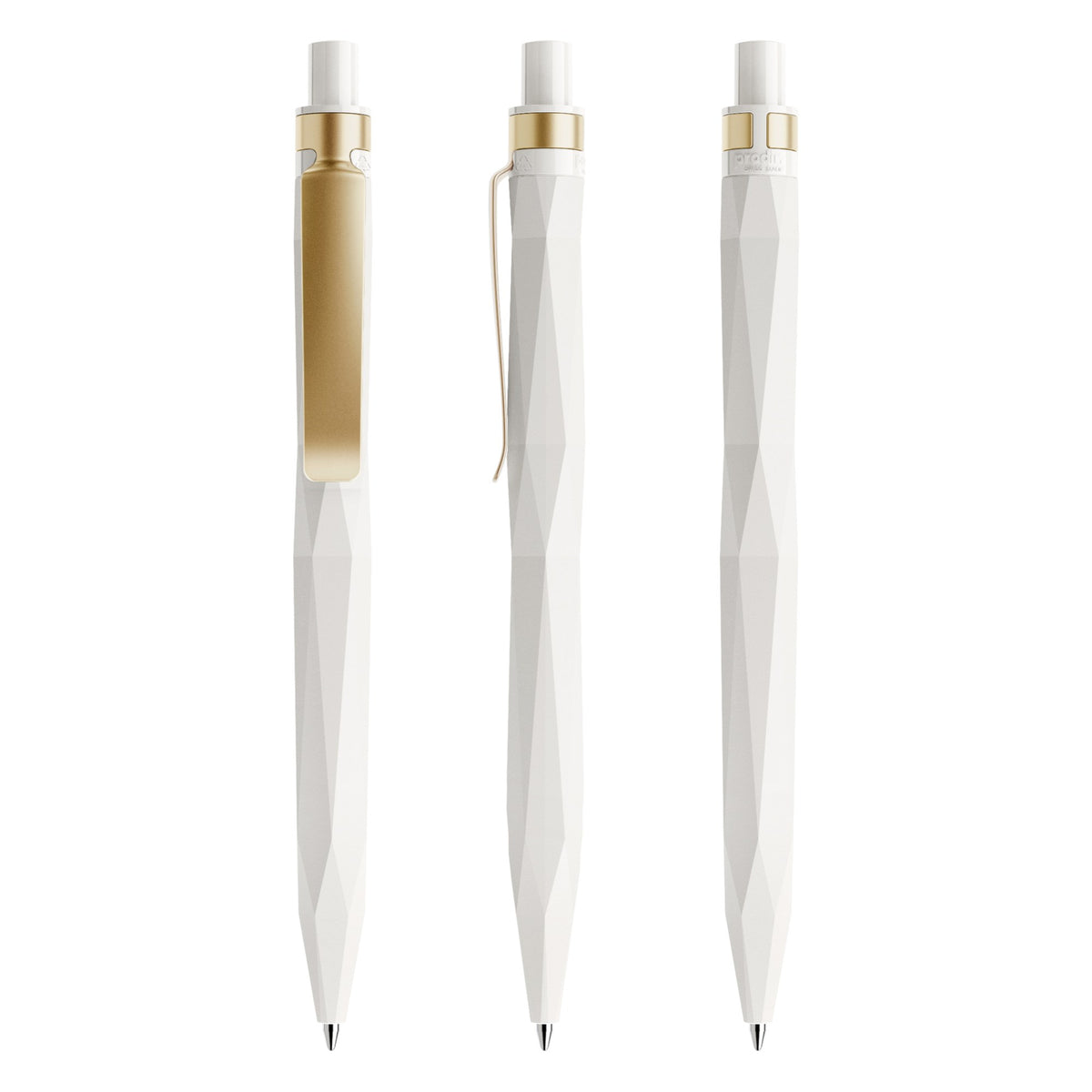 prodir QS20 Druckkugelschreiber matt mit Metallclip – Weiß / Gold M02-S13