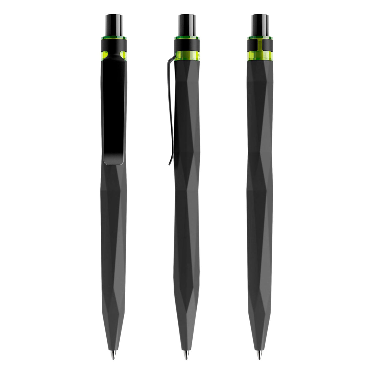 prodir QS20 Soft Touch Druckkugelschreiber mit Metallclip – Schwarz / Schwarz / Gelbgrün R75-S80-T66