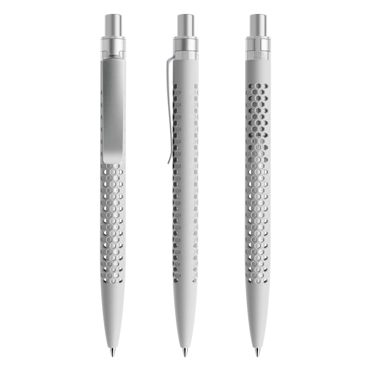 prodir QS40 Druckkugelschreiber Soft Touch mit Metallclip – Betongrau / Silber satiniert R77-S70 S