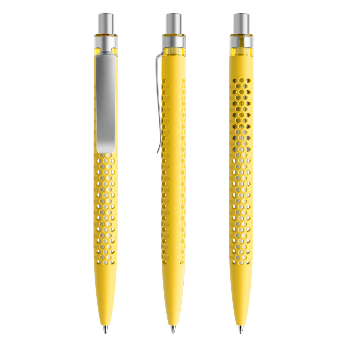 prodir QS40 Druckkugelschreiber Soft Touch mit Metallclip – Zitronengelb / Silber satiniert R07-S70 S