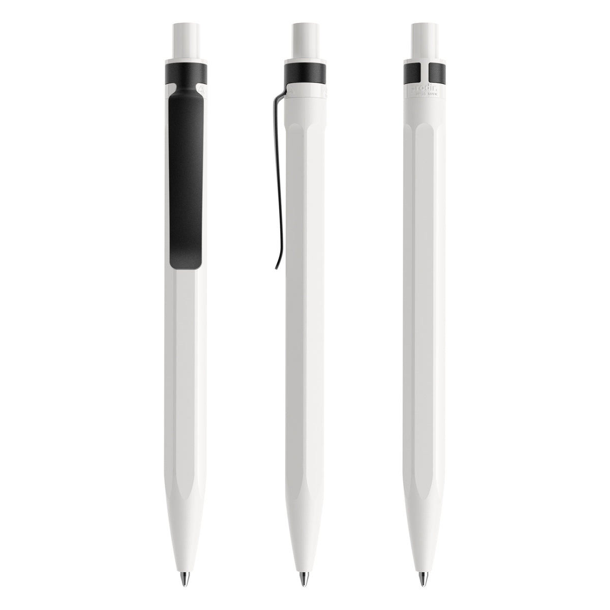 prodir QS50 Druckkugelschreiber matt mit Metallclip – Weiß / Schwarz M02-S80