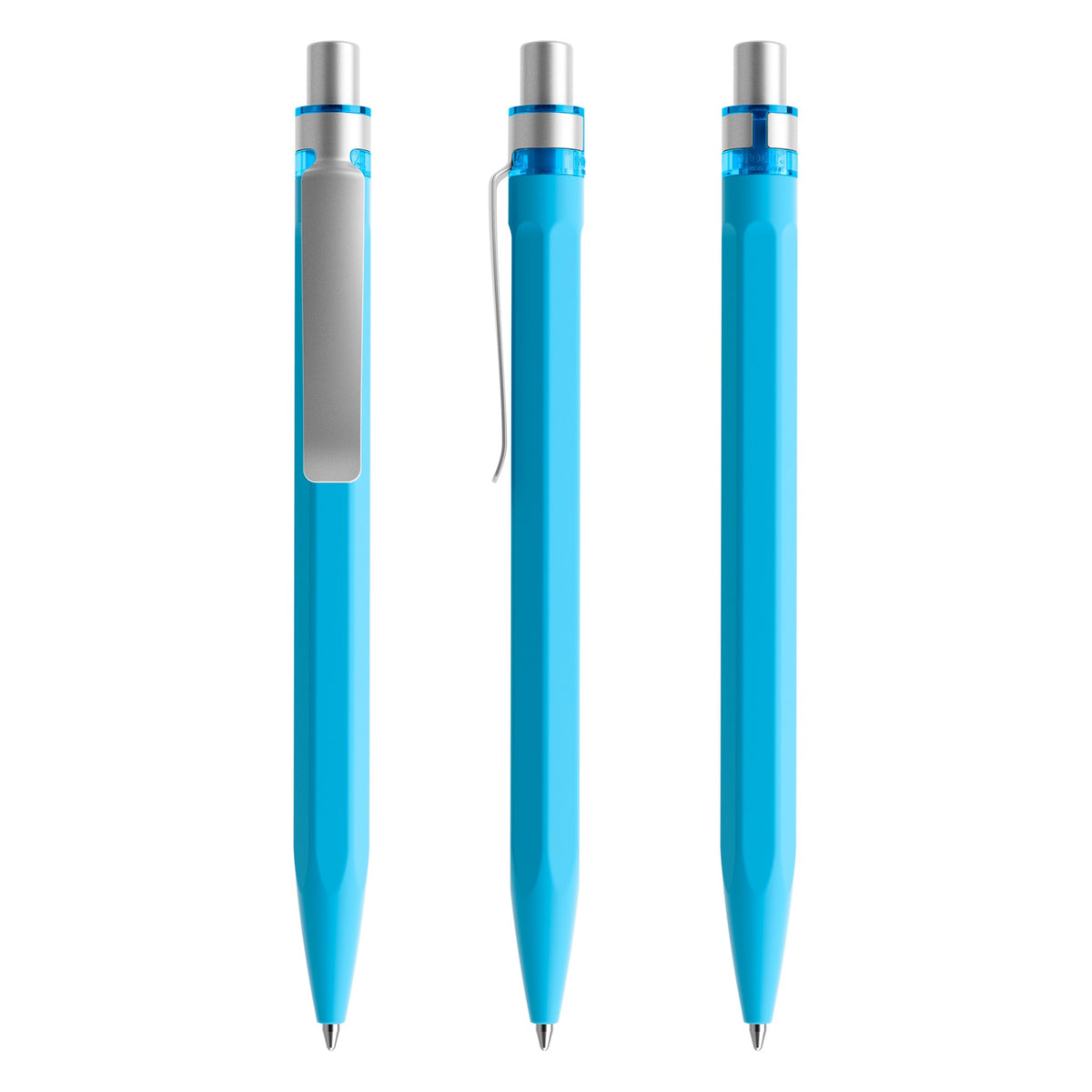 prodir QS50 Druckkugelschreiber Soft Touch mit Metallclip – Cyanblau / Silber satiniert R58-S70 S