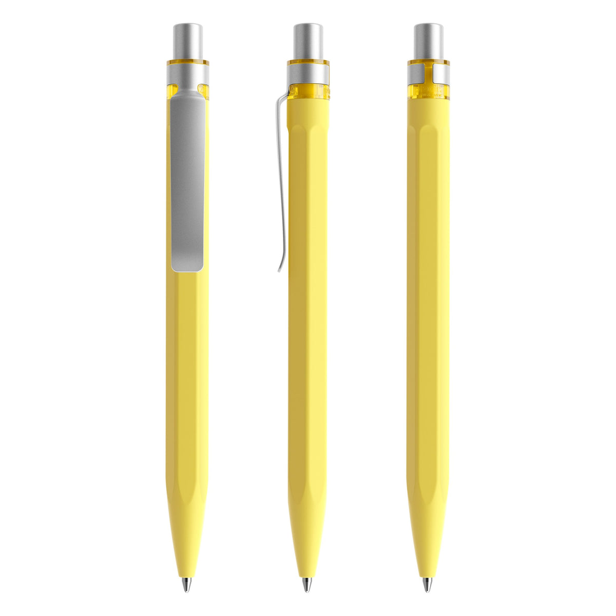 prodir QS50 Druckkugelschreiber Soft Touch mit Metallclip – Zitronengelb / Silber satiniert R07-S70 S