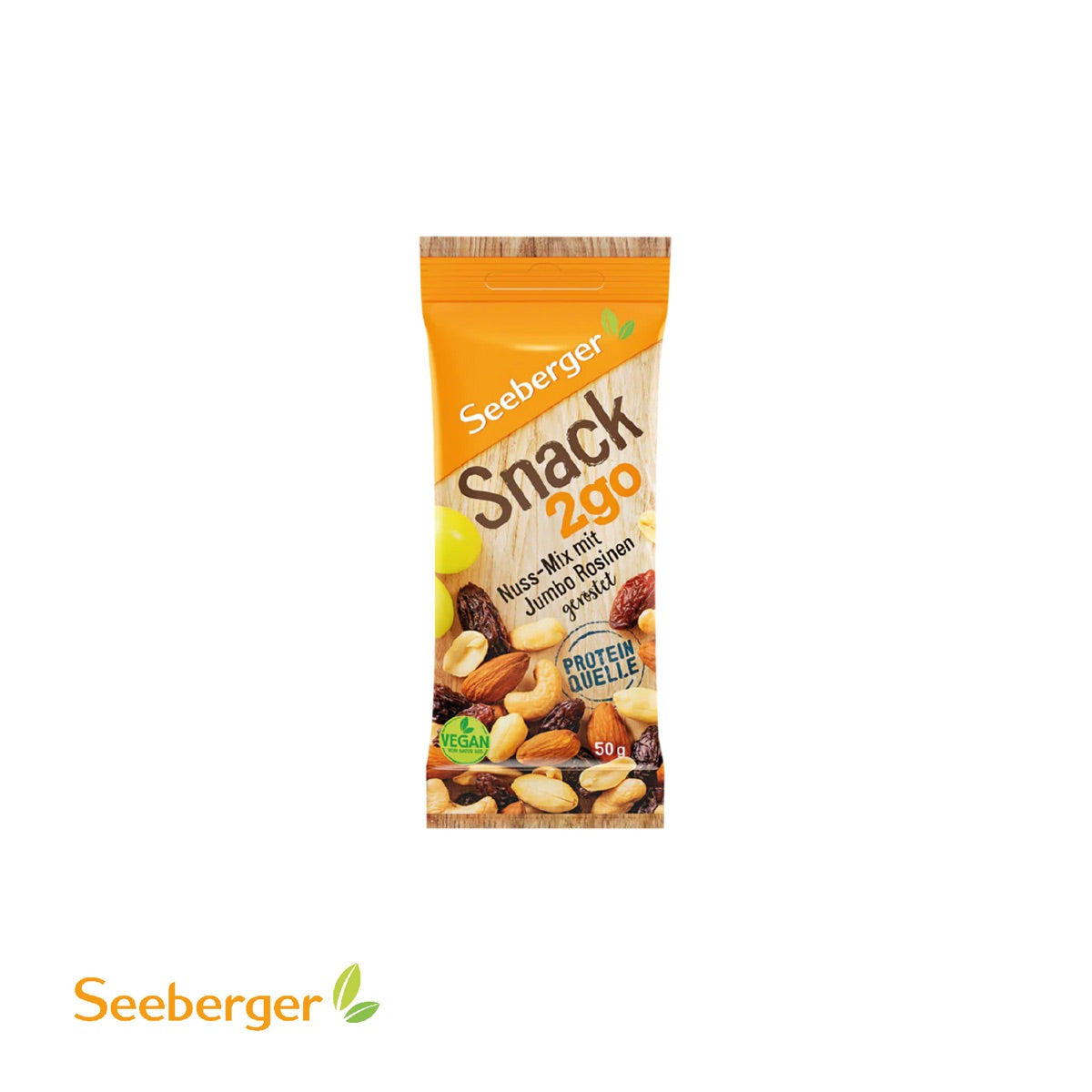 Geöffnete Präsentverpackung mit Beutel Seeberger Nuss Mix