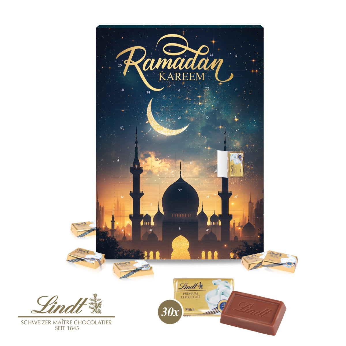 Ramadan Kalender aus Karton mit 30 Türchen und individuellem Werbedruck