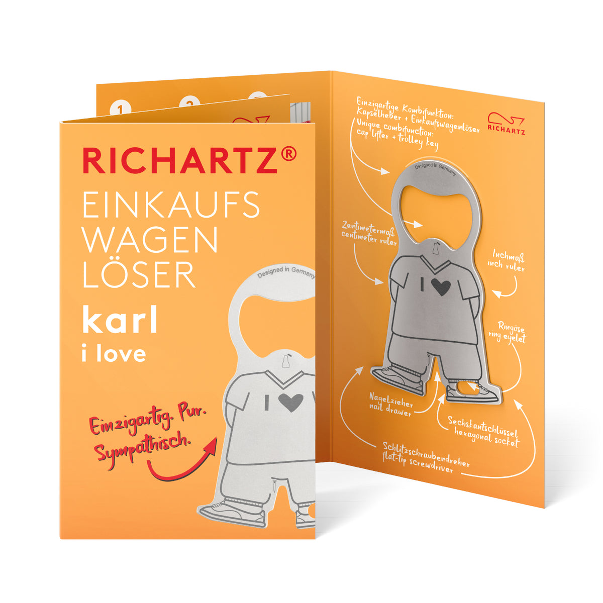 RICHARTZ Einkaufswagenlöser karl i love Fanartikel mit Logo – Verpackung