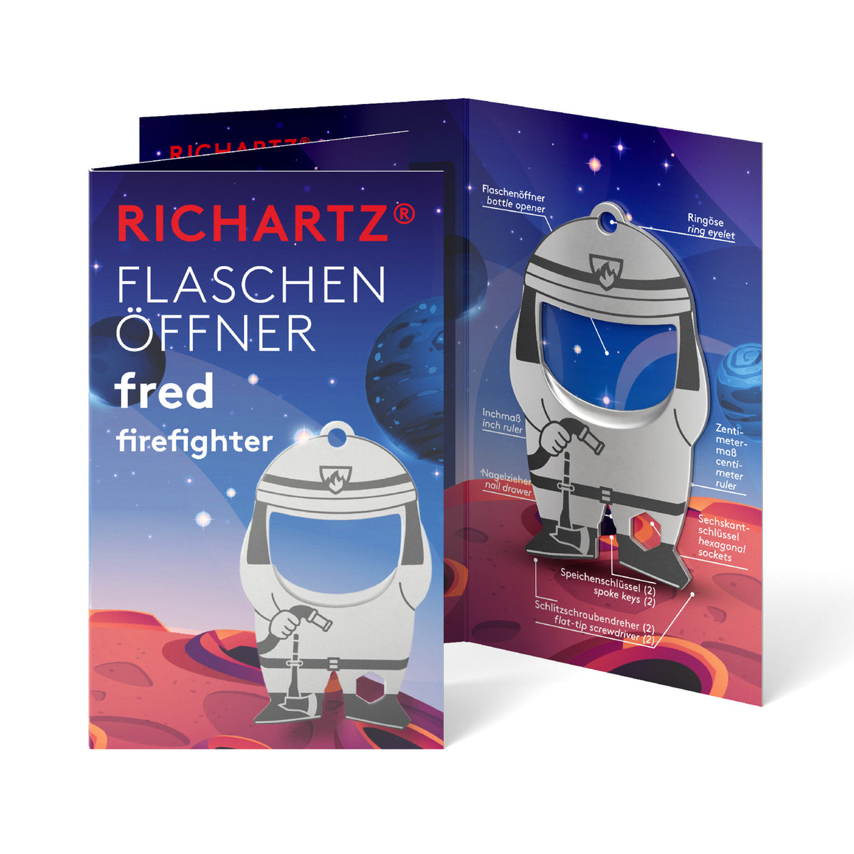 RICHARTZ Flaschenöffner fred firefighter für die Feuerwehr – Verpackung